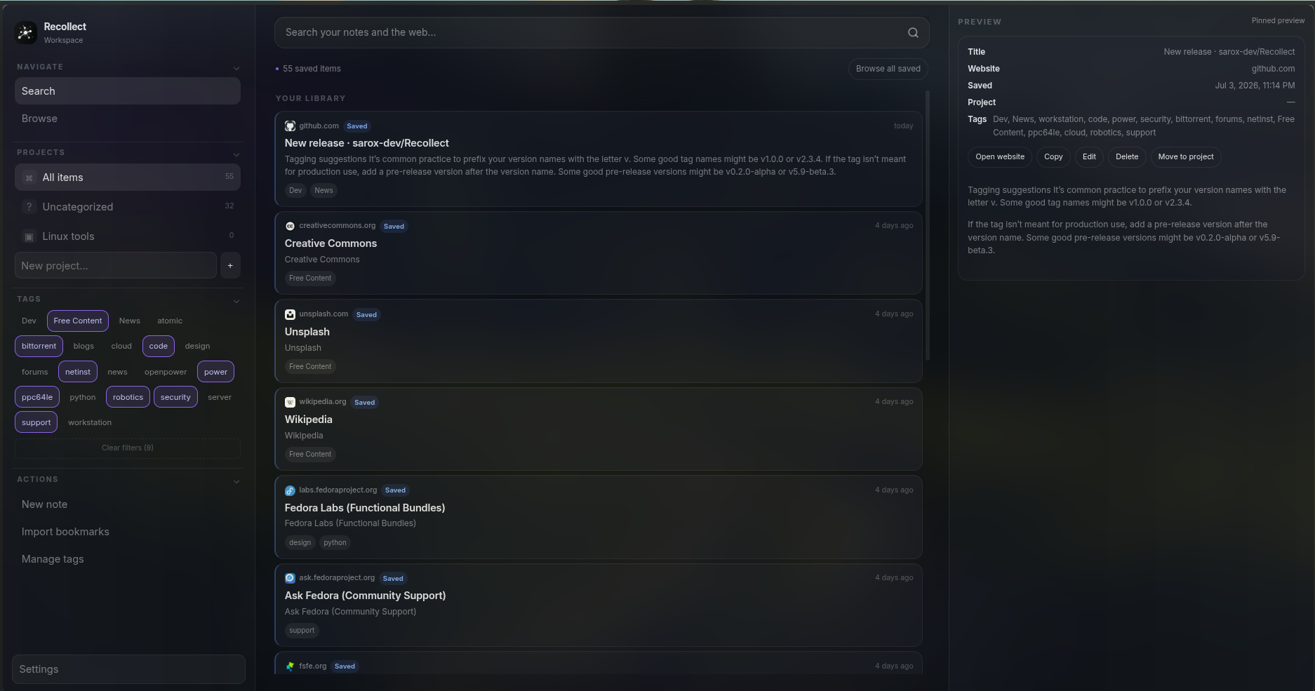 Nodecast settings and configuration interface